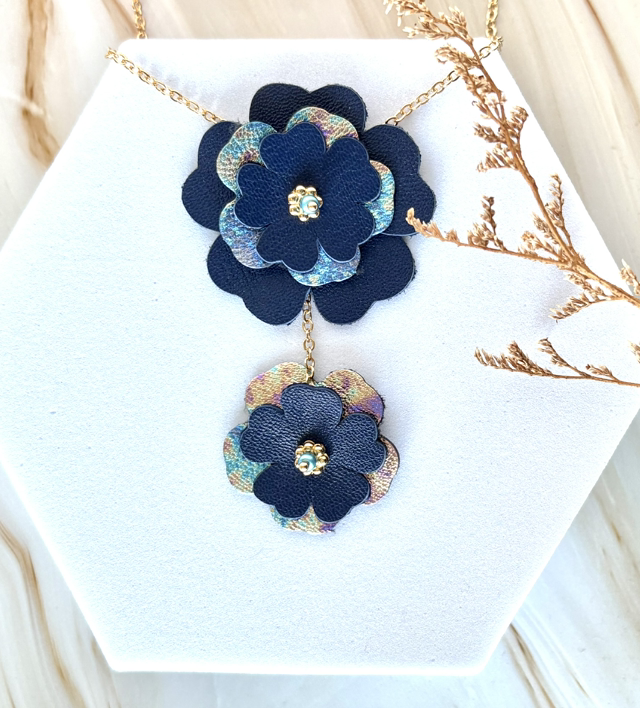 Collier FLEUR DE NOËL Or Laminé 14k Cuir Gazoline Future Dusk