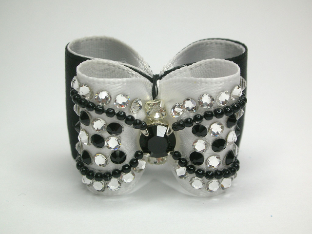 Noeud pour chien luxe expo -double coques bicolore-strass