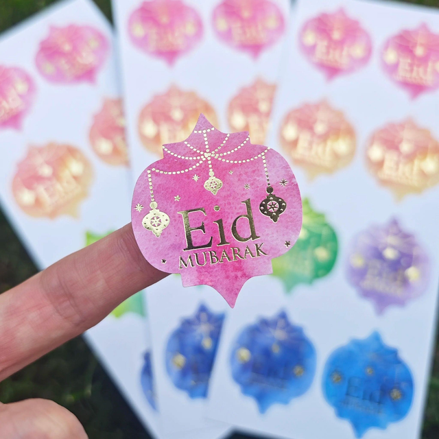 Eid Mubarak Sticker - Foil print mixed colours (8 per sheet)