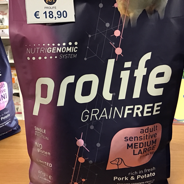 PROLIFE DOG GRAINFREE ADULT SENSITIVE MEDIUM LARGE MAIALE E PATATE 2,5KG