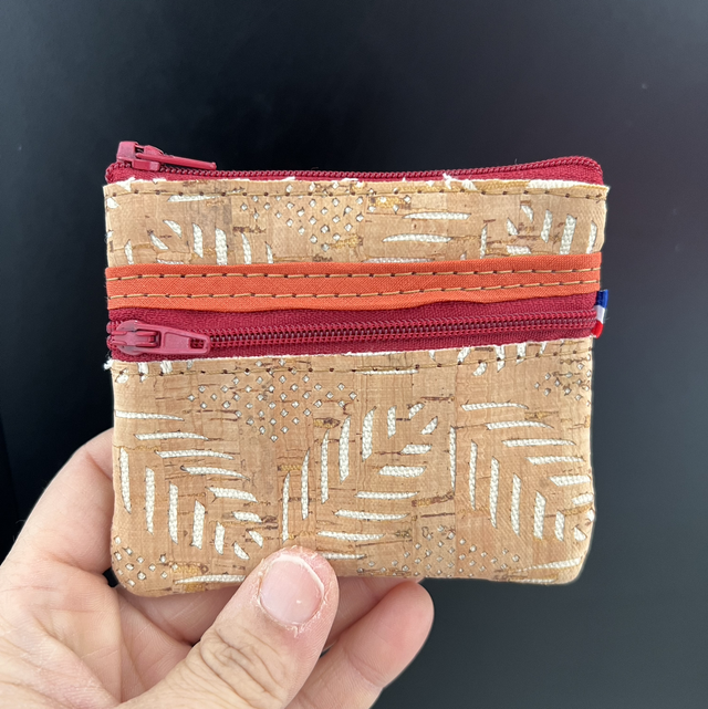 Porte monnaie deux poches « feuilles palmier blanc »