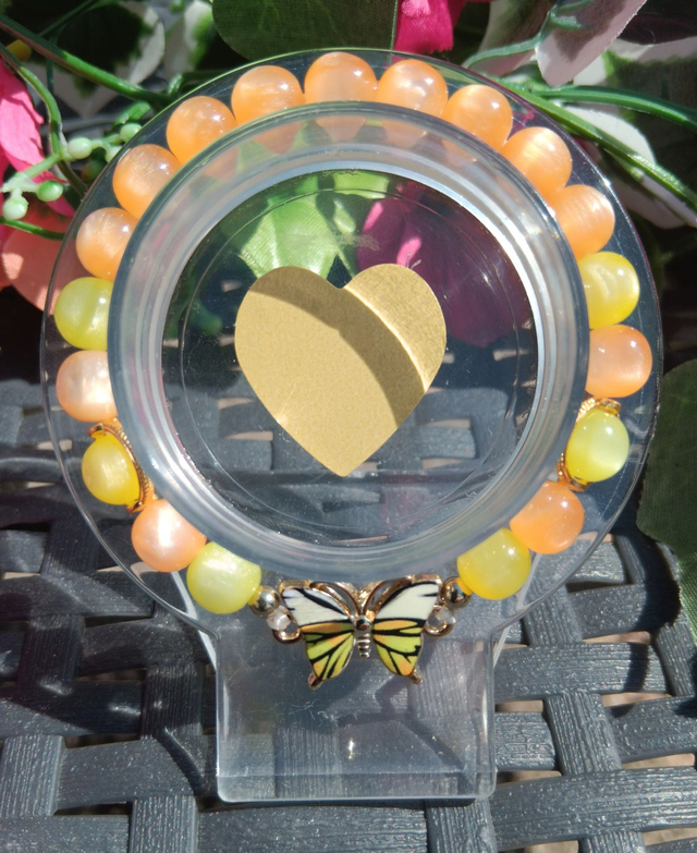 Bracelet papillon, perles effet œil de chat