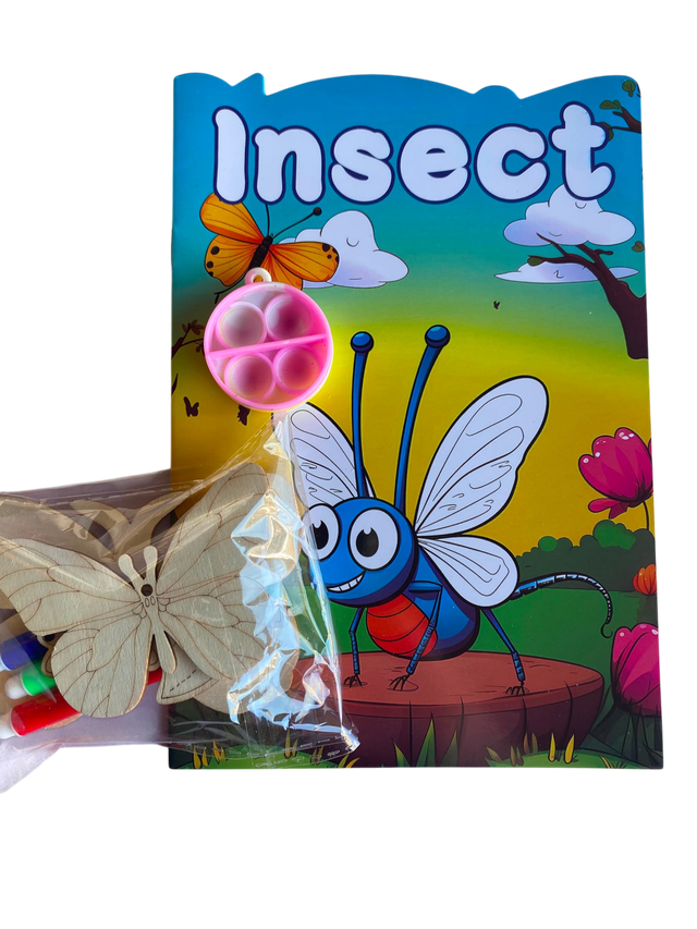 Kids Insect Activity Set – Butterfly Wooden Craft, Markers &amp; Sensory Pop Toy