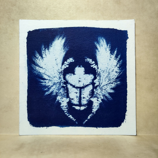 Cyanotype Egypte, le dieu Khépri, Scarabée volant