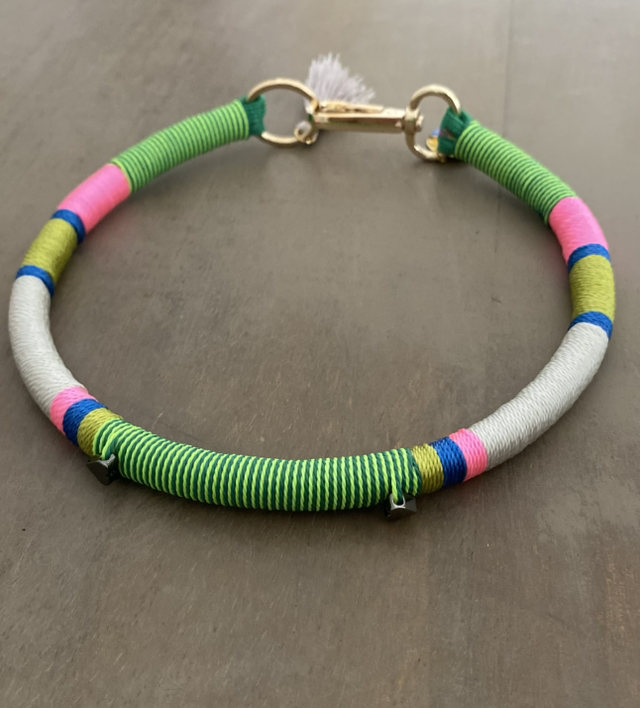 Collier bijou rose vert gris