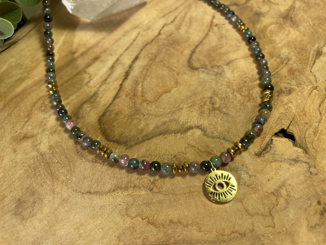 Collier ras de cou TOURMALINE MULTICOLORE - Oeil