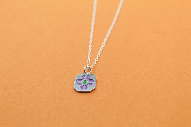 Pendentif émaillé fleur | Lavande &amp; vert