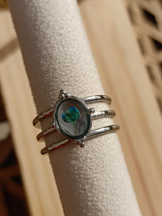 Bague Multirangs Réglable - Argent - Fleur bleue