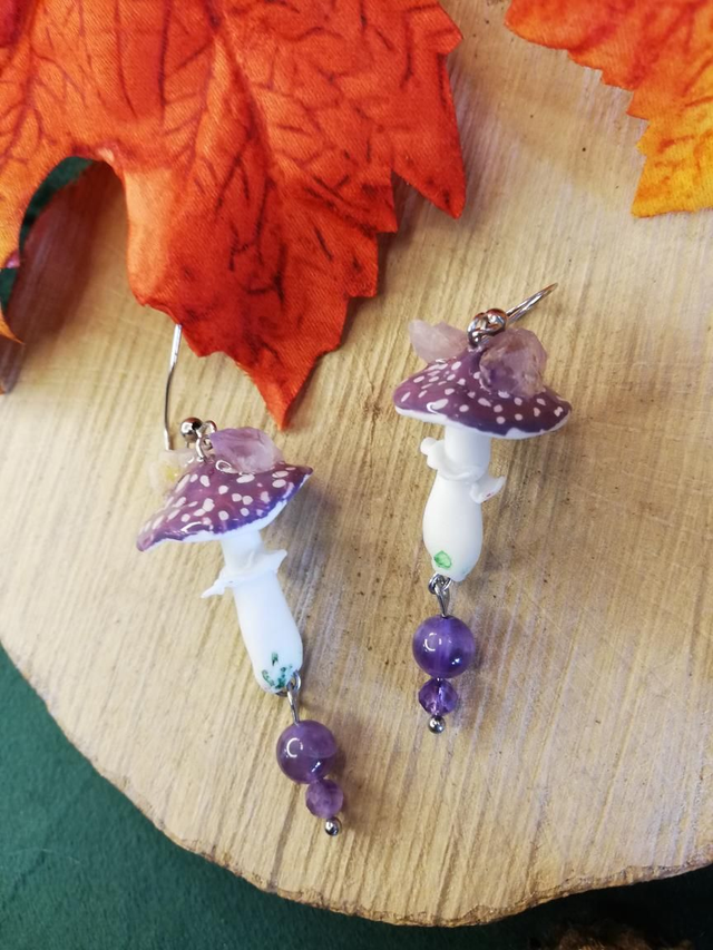 Boucles D'oreilles champignon gouttes mystique