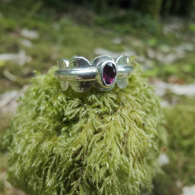 Bague en Argent inspiration Jarretière dentelle Grenat rose