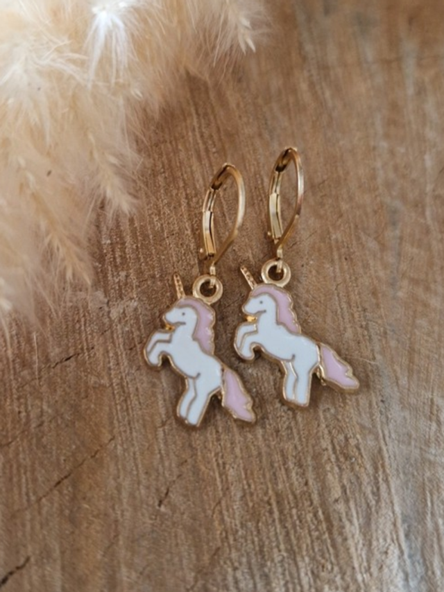 Boucles d'oreilles "Mini licornes" - Modèle doré et rose