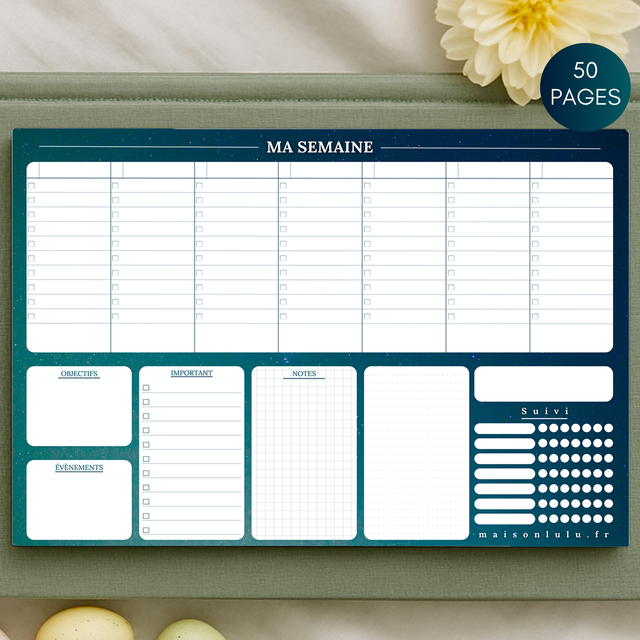  Bloc-notes pour agenda hebdomadaire A4, 50 feuilles