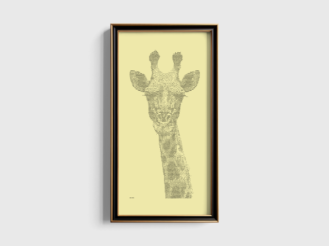 30 x 60 cm Schreibmaschinenbild Giraffe 2 in Schwarz auf Elfenbein