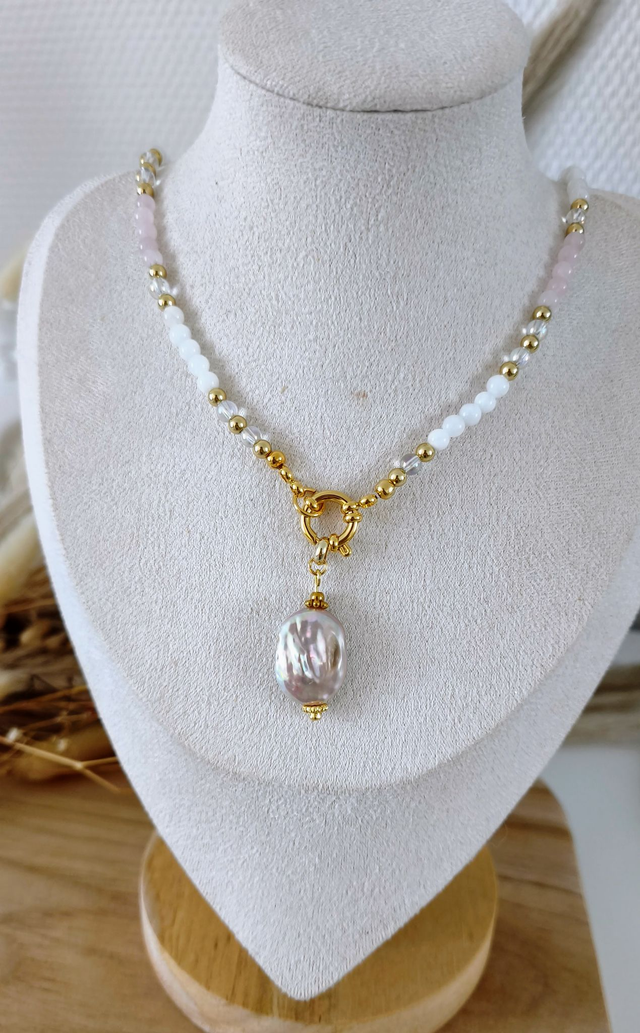 A Collier "Précieuse" 3 en 1 Perle d'eau douce