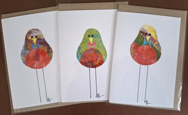 A selection of 5 unique hand-printed cards.