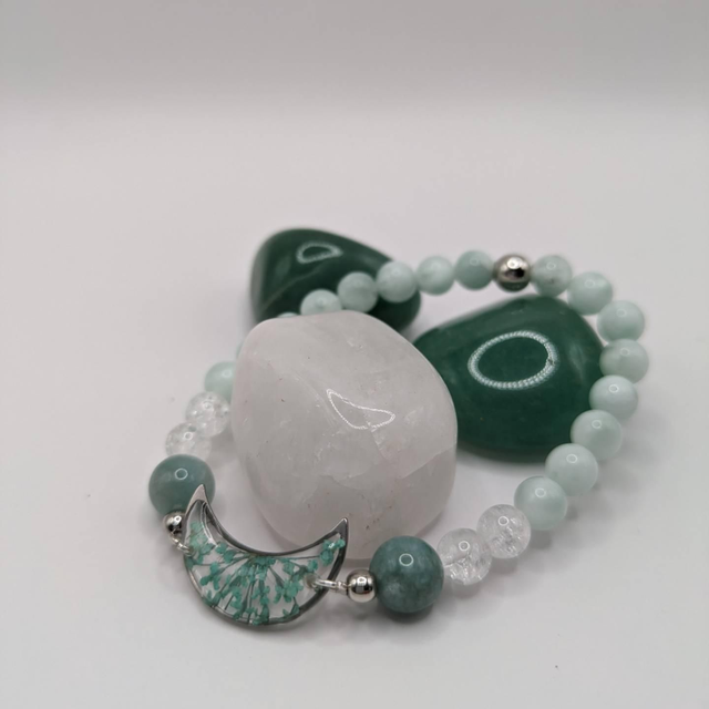 Pierre de Lune verte, Jade et cristal de roche 