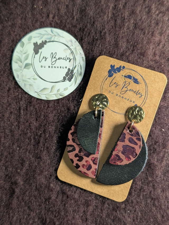 Boucles d'oreilles Ama léopard noir a005