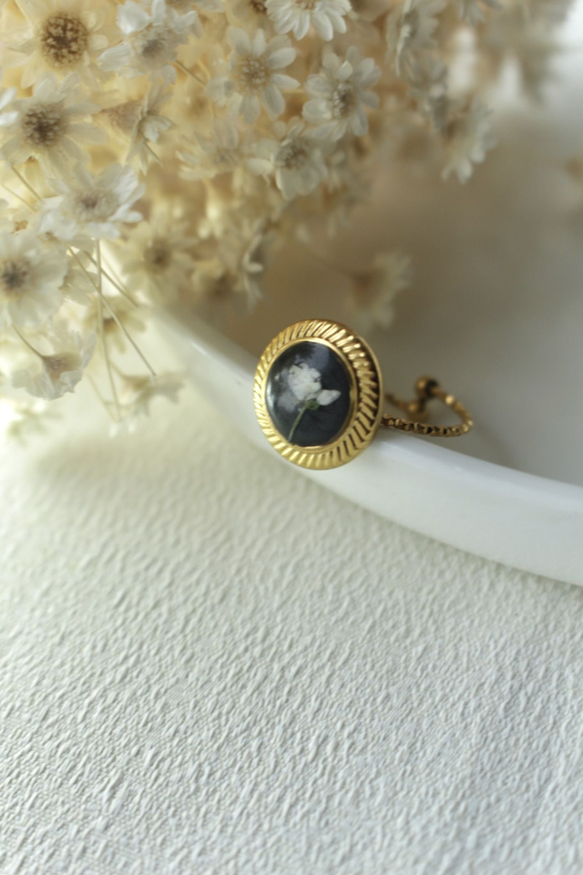 Bague FLEUR SECHEE acier inoxydable et fleur naturel 