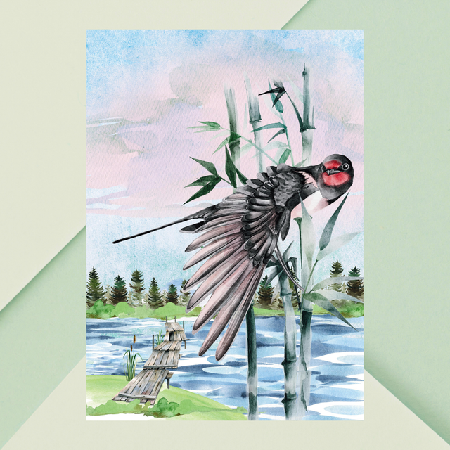 Impression d'Art Sanctuaire d'Oiseaux en Bambou –Décoration Mural Inspirée de la Nature / Bamboo Bird Sanctuary Art Print – Nature-Inspired Wall Decor