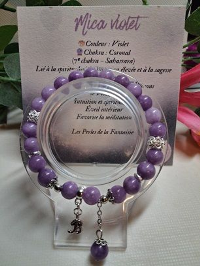 Bracelet en Mica violet + carte chakra incluse