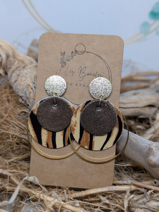 Boucles d&#039;oreilles Moon bronze zèbre mo1503
