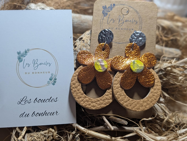 Boucles d'oreilles Baby Marguerite orange beige bm007