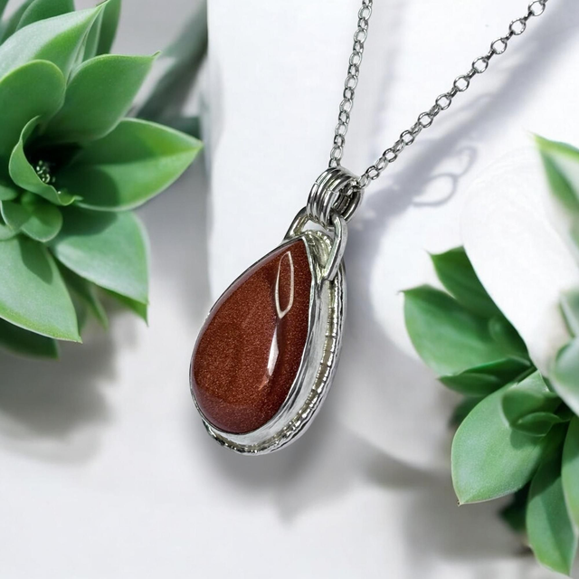 Silver and Gold Sandstone Teardrop Pendant