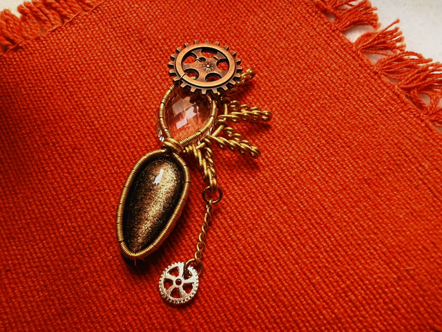 Steampunk Shield — Golden Obsidian &amp; Clear Quartz Talisman