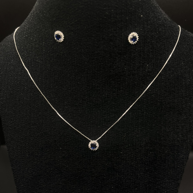 Conjunto delicado zircônia redonda cravejado azul marinho 