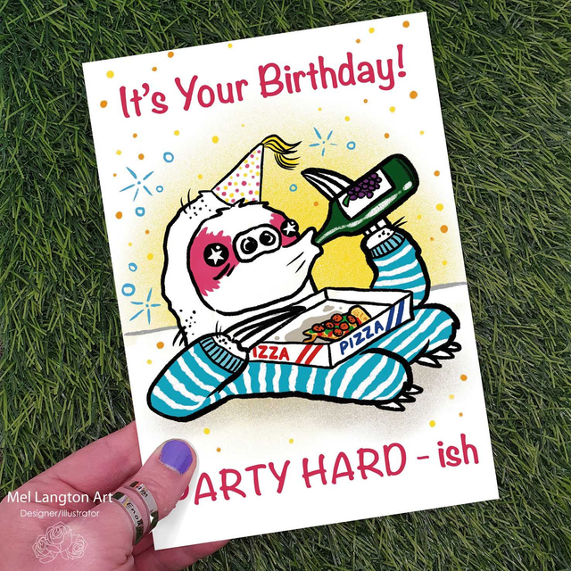Party Hard-ish Sloth Birthday Card