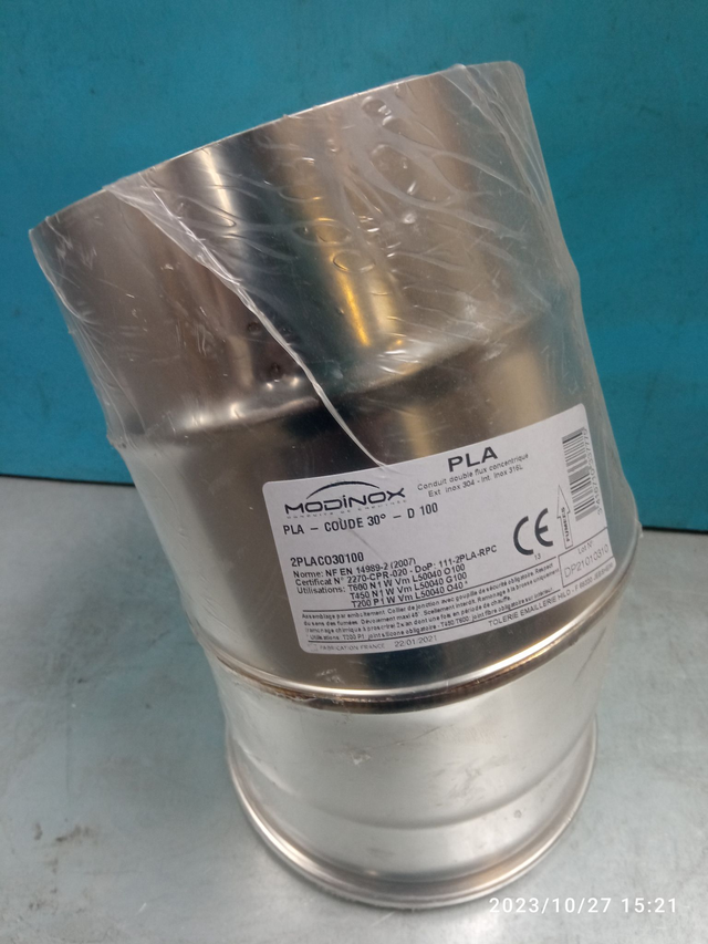 PLA - Élément coude 30° avec collier INOX D100 - 2PLACO30100 