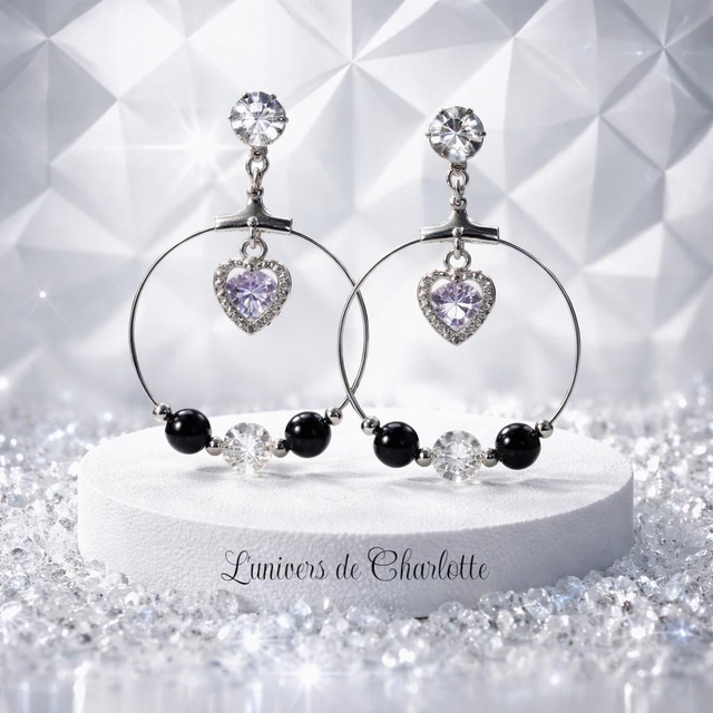 Boucles d'oreilles "Obsidienne argentée" BO-160