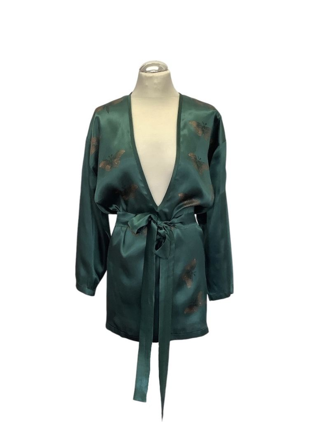 Green Luxury Satin Butterflies Kaftan