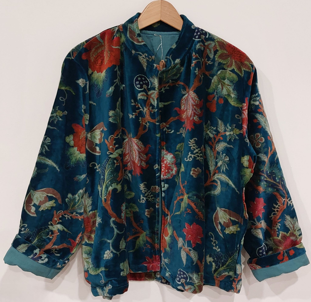 Veste en velours vert canard - Doublure en coton - Confectionnée à la main