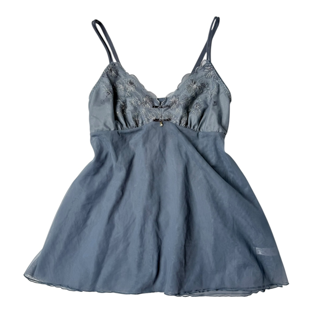 coquette muted blue floral embroidered cups cami 
