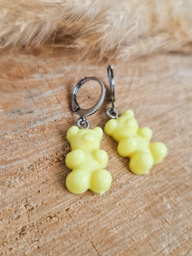 Boucles d'oreilles "Oursons" - Modèle jaune