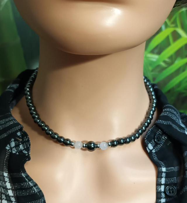 Collier en hématite magnétique et quartz rose
