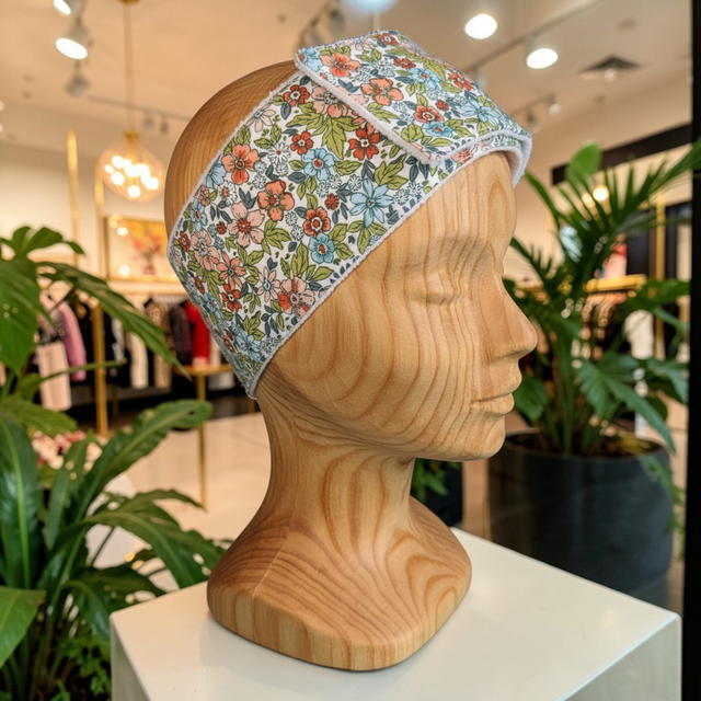 Bandeau de Soin – Coton &amp; Bambou - Motifs Fleurs vetes