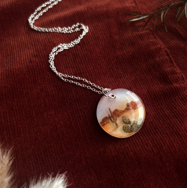 Desert Scene Necklace Hand Drawn