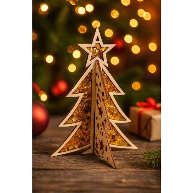 Sapin en bois incrusté d'Ambre
