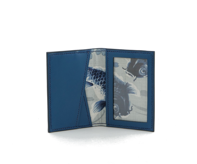 Porte-Cartes MADO Bleu vif avec doublure tissu japonais motif carpes V2