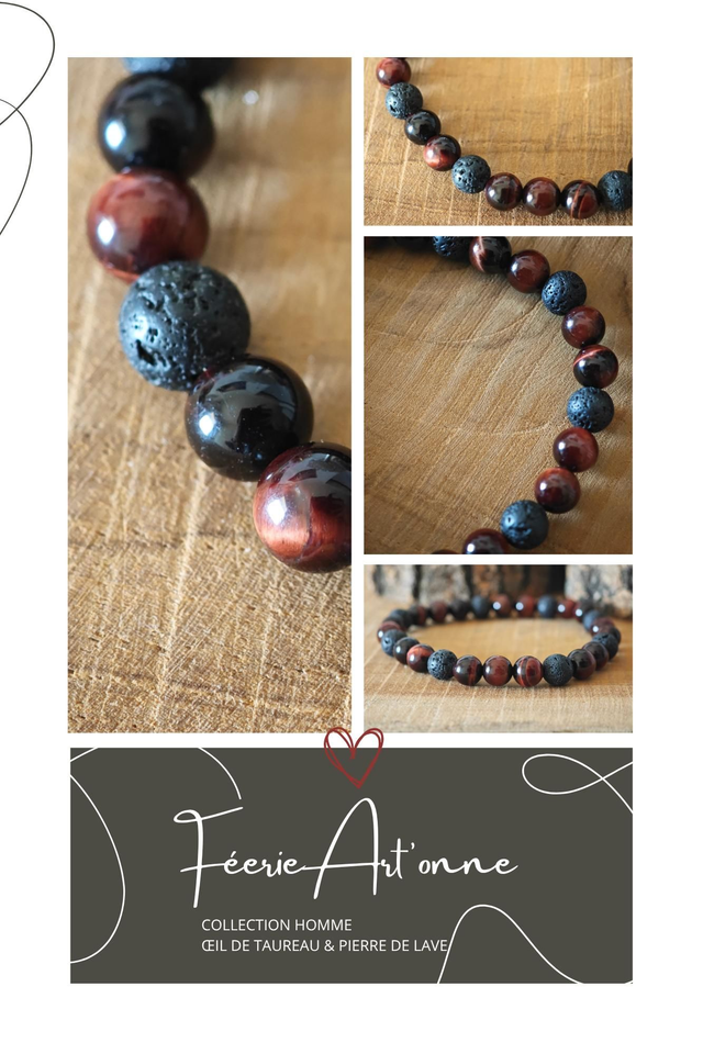 Œil de taureau et pierre de lave 