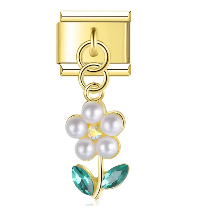 Charm Dorado con flor colgante
