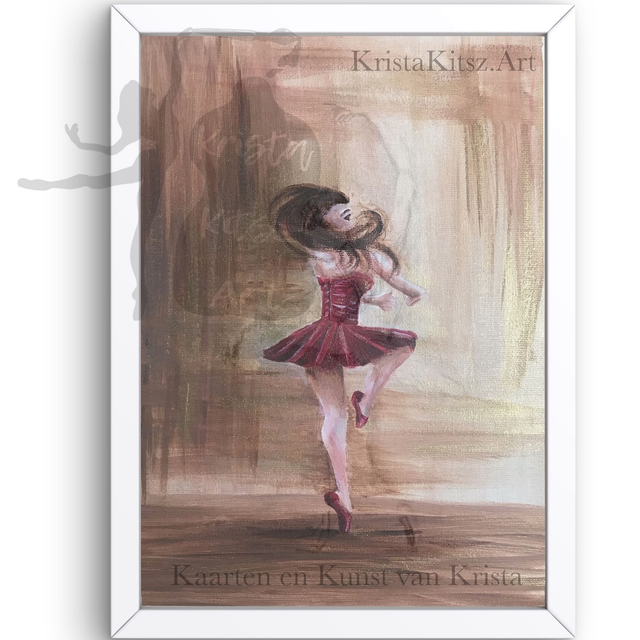 Ballerina Pirouette Rood , luxe kunstprint op aquarel papier met structuur  