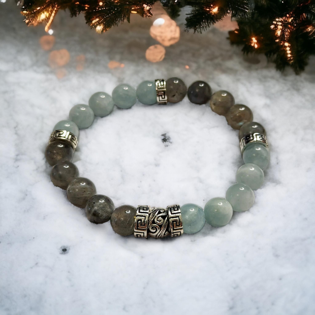 Évolution spirituelle et protection / Bracelet en Aigue marine et Labradorite 