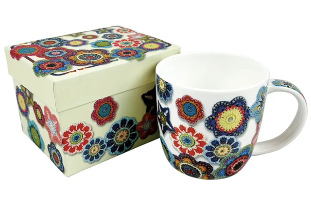 CROCHET MOTIFS BONE CHINA MUG WITH GIFT BOX