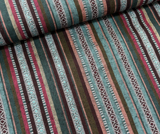 Brown & Turquoise Stripe Woven Cotton