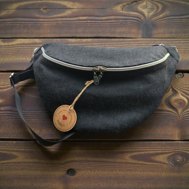 Sac banane en denim de coton noir intérieur asie