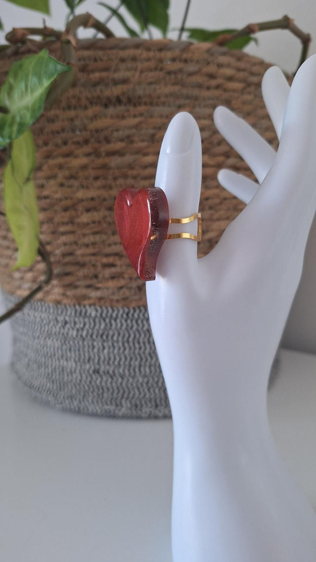 Bague coeur asymétrique bordeaux