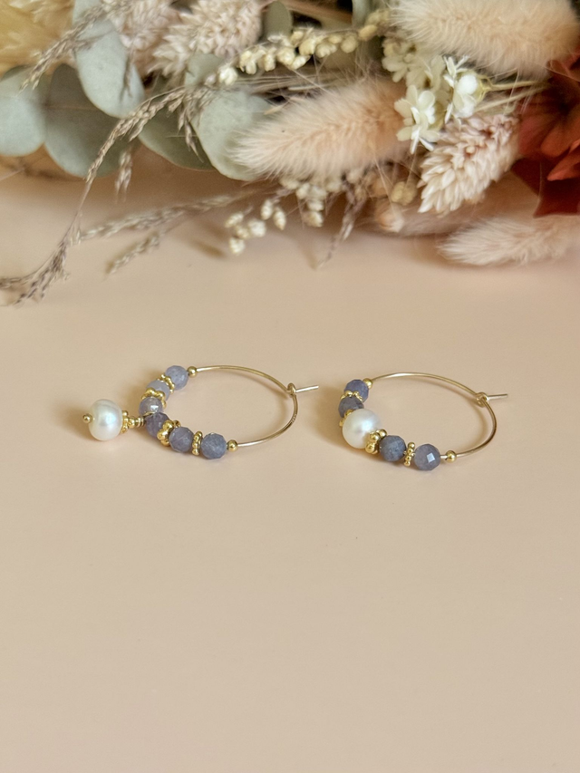 Créoles Tanzanite, Perles Philippines, Collection "Envoûtante"